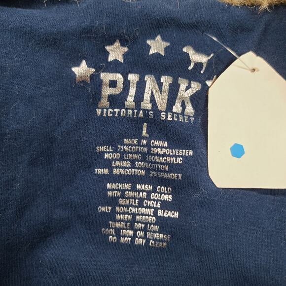 Pink VS Y2K Vintage The Pinks Love & Rock N Roll Tour Velour Blue jacket Furhood - Picture 9 of 13